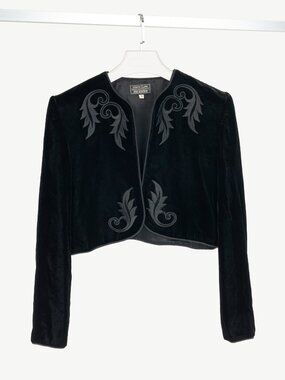 Wayne Clarke for Holt Renfrew Vintage Black Velvet Embroidered Cropped Jacket